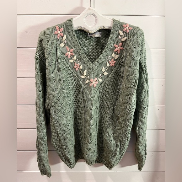 ❣️💚 SENTIMENTS Size 40 – Vintage green embroidered sweater - Picture 1 of 10